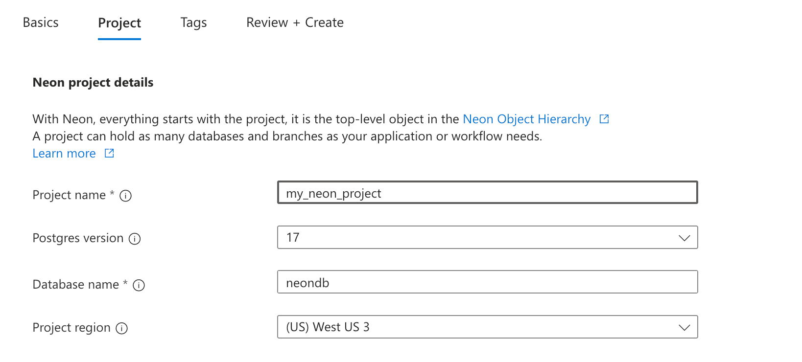 Create project in Azure